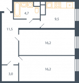 2-комнатная квартира 61,8 м²